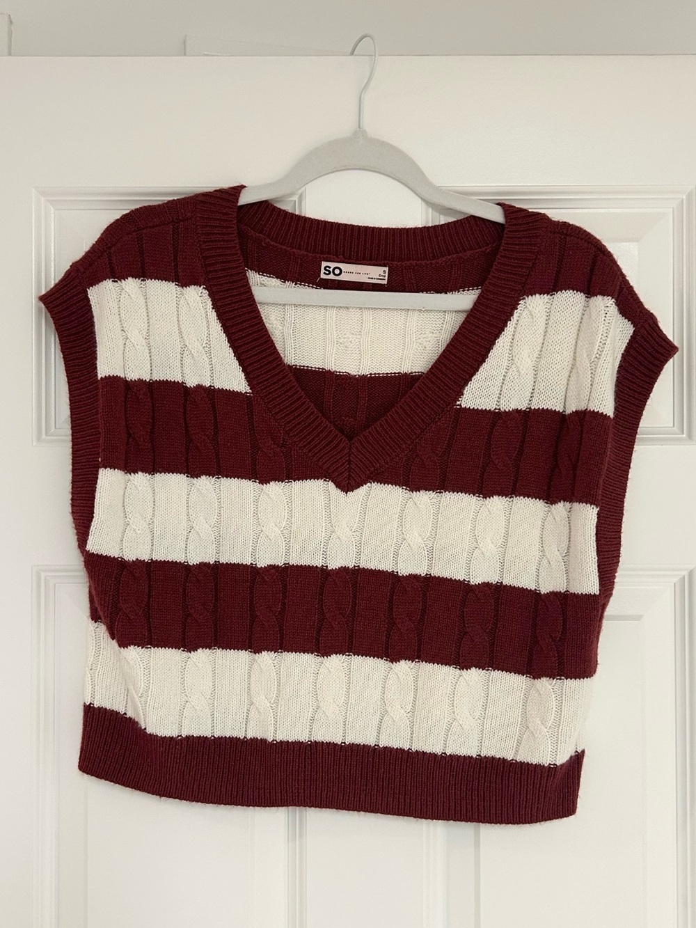 SO Striped Cable-Knit V-Neck Sweater Vest
